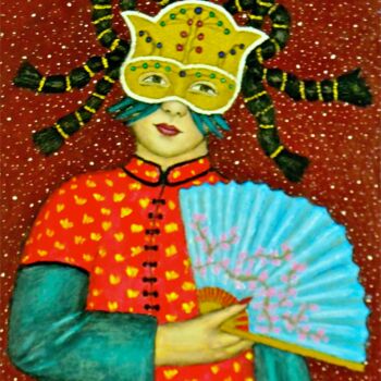 Schilderij getiteld "Masked Diva - Min" door Stephen Warde Anderson, Origineel Kunstwerk, Acryl Gemonteerd op Andere stijve…