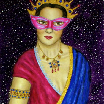 Painting titled "Masked Diva - Sita" by Stephen Warde Anderson, Original Artwork, Acrylic Mounted on Other rigid panel