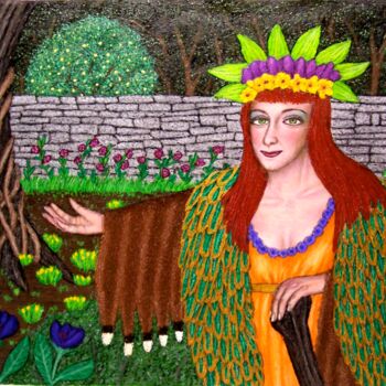 Painting titled "Queen of Elfland" by Stephen Warde Anderson, Original Artwork, Acrylic Mounted on Other rigid panel