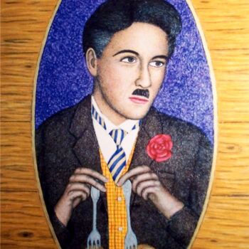 Painting titled "Charlie Chaplin" by Stephen Warde Anderson, Original Artwork, Acrylic Mounted on Wood Panel