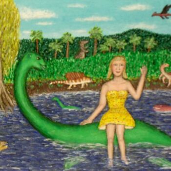 Pintura intitulada "Riding a Plesiosaur…" por Stephen Warde Anderson, Obras de arte originais, Acrílico Montado em Outro pai…