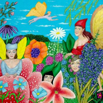 Malerei mit dem Titel "Fairies Among the F…" von Stephen Warde Anderson, Original-Kunstwerk, Acryl Auf Andere starre Platte…