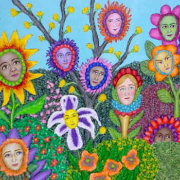 Malerei mit dem Titel "Florafemme Garden" von Stephen Warde Anderson, Original-Kunstwerk, Acryl Auf Andere starre Platte mon…