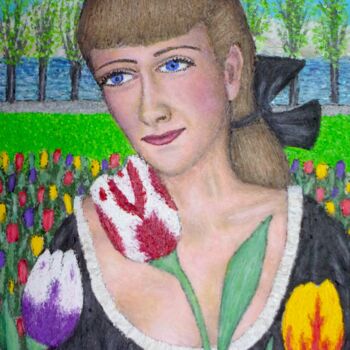 Pittura intitolato "Tulip Girl" da Stephen Warde Anderson, Opera d'arte originale, Acrilico Montato su Pannello di legno