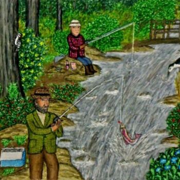 "Fishy in the Brook" başlıklı Tablo Stephen Warde Anderson tarafından, Orijinal sanat, Akrilik Diğer sert panel üzerine mont…