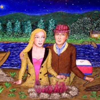 Painting titled "Campfire Idyll" by Stephen Warde Anderson, Original Artwork, Acrylic Mounted on Other rigid panel