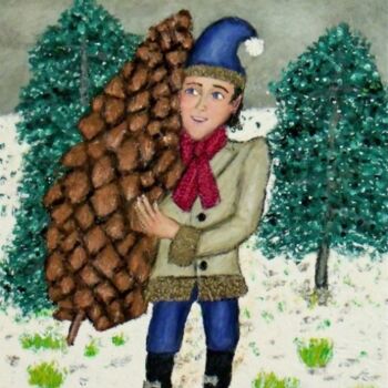 Peinture intitulée "Pine-Cone Fairy" par Stephen Warde Anderson, Œuvre d'art originale, Acrylique Monté sur Autre panneau ri…