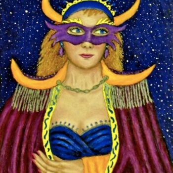 Painting titled "Masked Diva - Bronw…" by Stephen Warde Anderson, Original Artwork, Acrylic Mounted on Other rigid panel