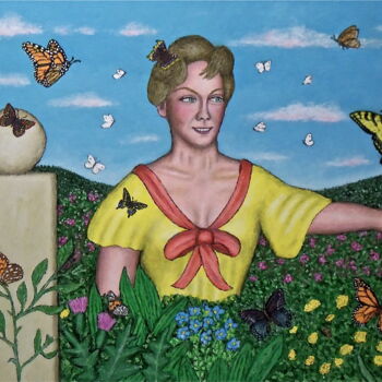 Painting titled "Lady of the Butterf…" by Stephen Warde Anderson, Original Artwork, Acrylic Mounted on Other rigid panel