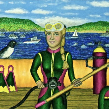 Painting titled "Scottie the Scuba D…" by Stephen Warde Anderson, Original Artwork, Acrylic Mounted on Other rigid panel
