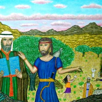 绘画 标题为“Moses Comes Down Fr…” 由Stephen Warde Anderson, 原创艺术品, 丙烯 安装在其他刚性面板上