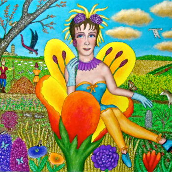 Painting titled "Fairy Princess - Po…" by Stephen Warde Anderson, Original Artwork, Acrylic Mounted on Other rigid panel