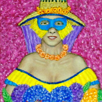 Painting titled "Masked Diva - Carol…" by Stephen Warde Anderson, Original Artwork, Acrylic Mounted on Other rigid panel