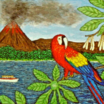 Painting titled "Scarlet Macaw at Ar…" by Stephen Warde Anderson, Original Artwork, Acrylic Mounted on Other rigid panel