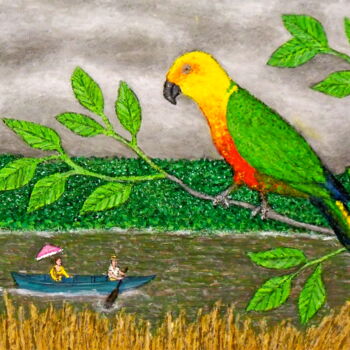 Pintura intitulada "Sun Parakeet in Sur…" por Stephen Warde Anderson, Obras de arte originais, Acrílico Montado em Outro pai…