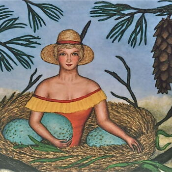 Painting titled "Tending the Nest" by Stephen Warde Anderson, Original Artwork, Acrylic Mounted on Wood Panel