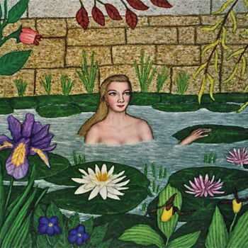 Painting titled "Bathing in a Lily P…" by Stephen Warde Anderson, Original Artwork, Acrylic Mounted on Wood Panel