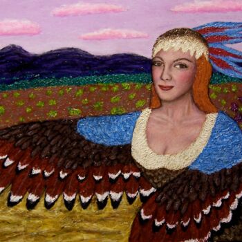 Painting titled "Lorna the Bird Girl" by Stephen Warde Anderson, Original Artwork, Acrylic Mounted on Other rigid panel