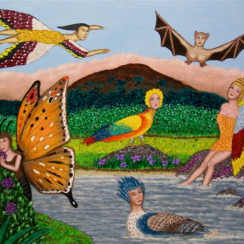 Painting titled "Isle of Winged Women" by Stephen Warde Anderson, Original Artwork, Acrylic Mounted on Other rigid panel