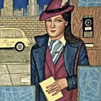 Painting titled "Girl Reporter" by Stephen Warde Anderson, Original Artwork, Acrylic Mounted on Wood Panel