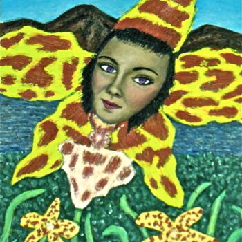 Painting titled "Tiger Orchid Girl" by Stephen Warde Anderson, Original Artwork, Acrylic Mounted on Other rigid panel