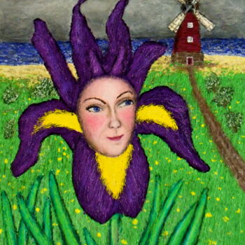 Painting titled "Dutch Iris Girl" by Stephen Warde Anderson, Original Artwork, Acrylic Mounted on Other rigid panel