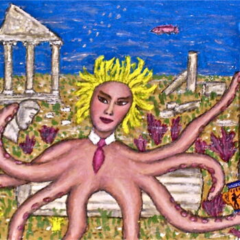 Pintura titulada "Mimiko the Octopus…" por Stephen Warde Anderson, Obra de arte original, Acrílico Montado en Otro panel ríg…