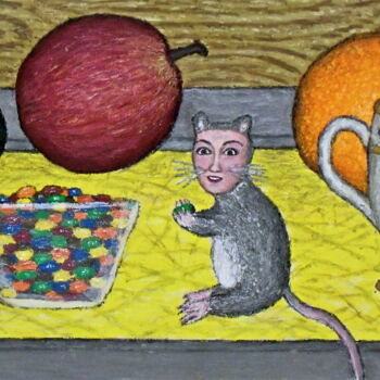 Painting titled "Dona the Deer Mouse…" by Stephen Warde Anderson, Original Artwork, Acrylic Mounted on Other rigid panel