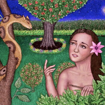 绘画 标题为“Eve and the Serpent” 由Stephen Warde Anderson, 原创艺术品, 丙烯 安装在其他刚性面板上