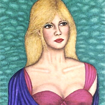 Painting titled "Brigitte Bardot" by Stephen Warde Anderson, Original Artwork, Gouache Mounted on Wood Panel