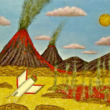 Painting titled "Crash on a Volcanic…" by Stephen Warde Anderson, Original Artwork, Acrylic Mounted on Other rigid panel