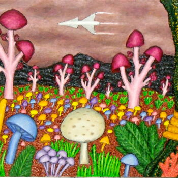 Malerei mit dem Titel "Planet of the Mushr…" von Stephen Warde Anderson, Original-Kunstwerk, Acryl Auf Andere starre Platte…