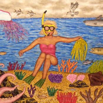 Painting titled "The Snorkeler" by Stephen Warde Anderson, Original Artwork, Acrylic Mounted on Other rigid panel