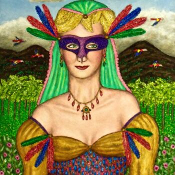 Painting titled "Masked Diva - Brigi…" by Stephen Warde Anderson, Original Artwork, Acrylic Mounted on Other rigid panel