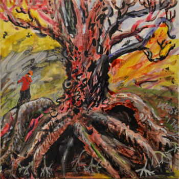 Pintura titulada "Jackdaws and Roots" por Stephen West, Obra de arte original, Tinta