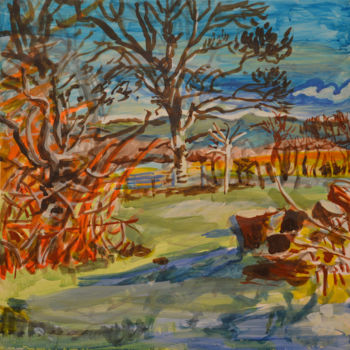 Картина под названием "Sycamore Cherry and…" - Stephen West, Подлинное произведение искусства, Темпера