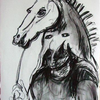Drawing titled "Wearing horses head" by Stephen West, Original Artwork, Other