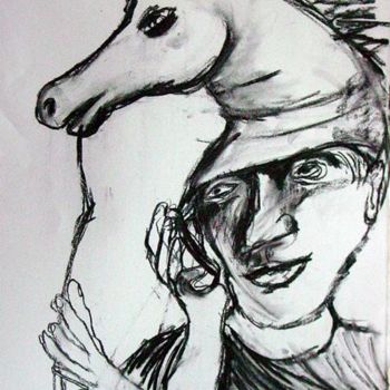 Dessin intitulée "Wearing horses head…" par Stephen West, Œuvre d'art originale, Autre