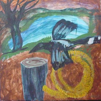 Painting titled "Magpie in Landscape" by Stephen West, Original Artwork, Other