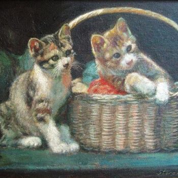 Schilderij getiteld "Two kittens" door Stere Grant, Origineel Kunstwerk