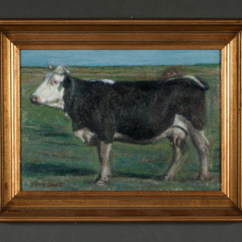 Painting titled "cow in the field" by Stere Grant, Original Artwork, Oil