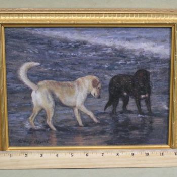 绘画 标题为“Dogs on the beach” 由Stere Grant, 原创艺术品, 油