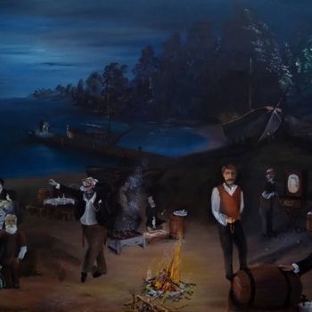 Картина под названием "feast in the moonli…" - Christos Sterniotis, Подлинное произведение искусства, Масло