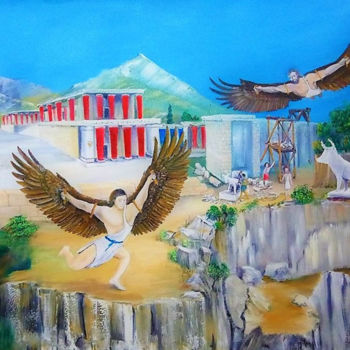 Картина под названием "Daedalus and Icarus" - Christos Sterniotis, Подлинное произведение искусства, Масло