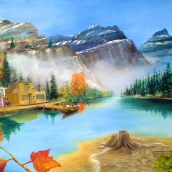 Pintura intitulada "morning on river" por Christos Sterniotis, Obras de arte originais, Óleo