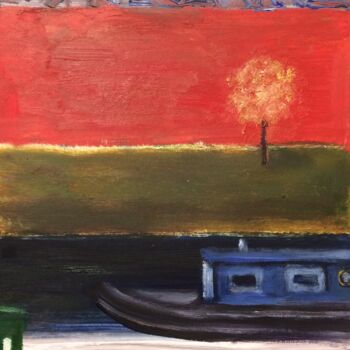 Painting titled "The Canal Boats" by Steve Phillips, Original Artwork, Oil