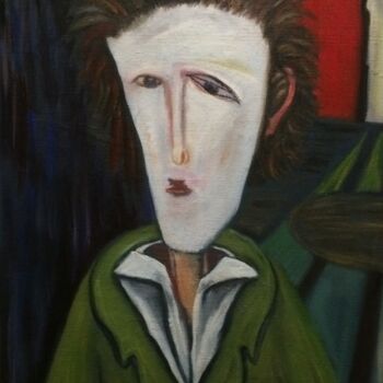 Painting titled "The Writer" by Steve Phillips, Original Artwork, Oil Mounted on Wood Stretcher frame
