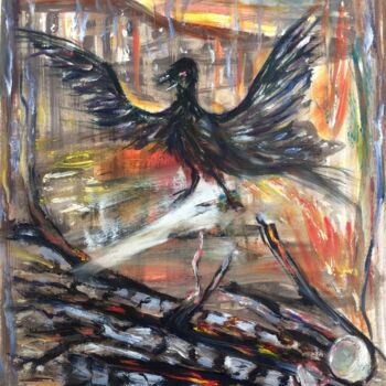Schilderij getiteld "Phoenix flies out o…" door Steve Phillips, Origineel Kunstwerk, Olie