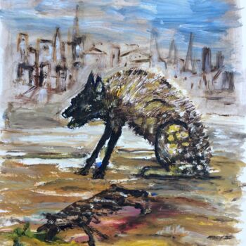 Peinture intitulée "Hyena Burial" par Steve Phillips, Œuvre d'art originale, Huile