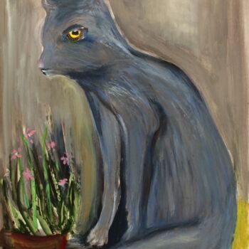 Painting titled "The Blue Cat" by Steve Phillips, Original Artwork, Oil